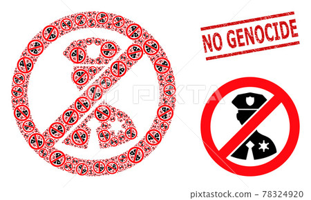 No Police Officer Mosaic of No Police Officer Items and Scratched No Genocide Stamp 78324920