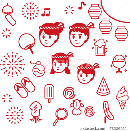 Summer summer festival festival fireworks icon simple touch person family illustration material set Summer summer festival festival fireworks icon simple touch person family illustration material set 78326951