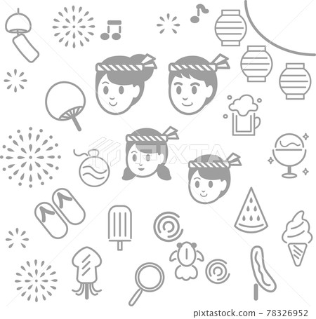 Summer summer festival festival fireworks icon simple touch person family illustration material set Summer summer festival festival fireworks icon simple touch person family illustration material set 78326952