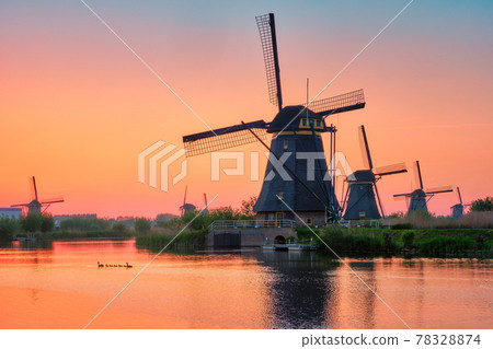 Windmills at Kinderdijk in Holland. Netherlands 78328874