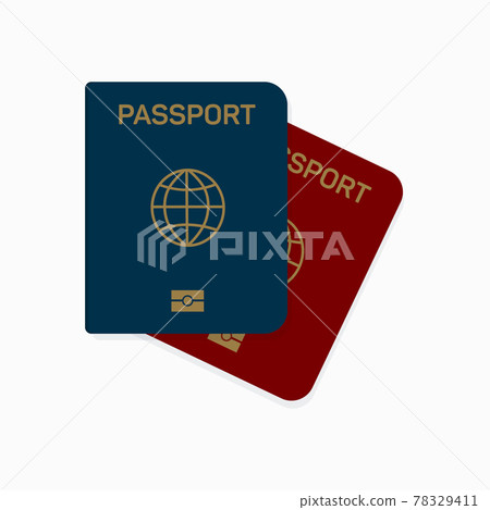 International biometric passport cover page. Blue and red top page of a citizen ID document. International biometric passport cover page. Blue and red top page of a citizen ID document. 78329411