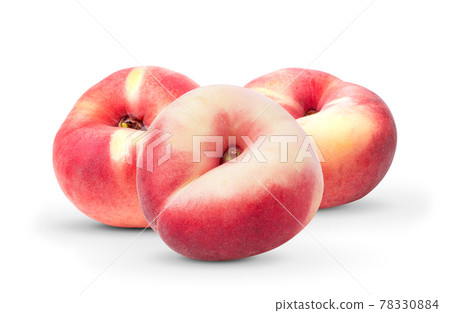 flat donut peaches on white background 78330884