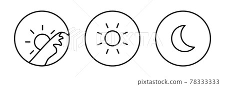 Morning, noon, night image illustration, round icon set 3 types (line drawing, black) 78333333