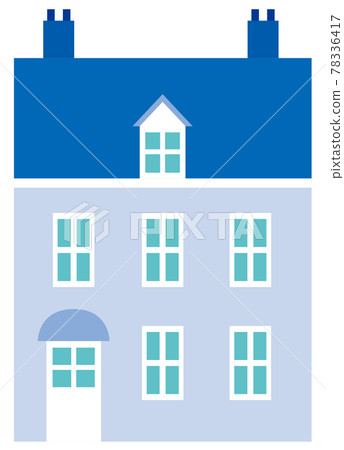 A European-style house with light blue exterior walls and a blue roof 78336417