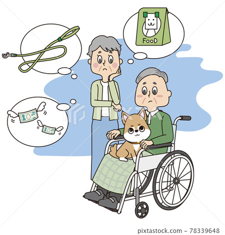 Senior men and women in wheelchairs are wondering if they have a dog 78339648