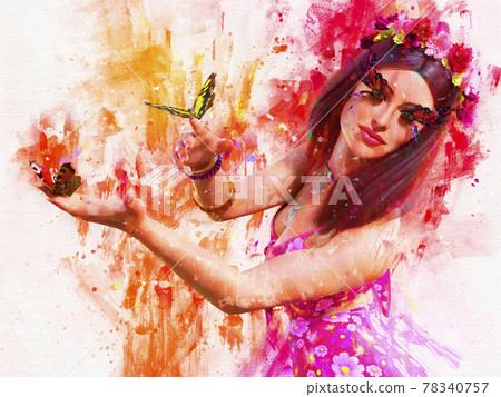 Beautiful woman an butterfly fashion 3d illustration in the style of painting Beautiful woman an butterfly fashion 3d illustration in the style of painting 78340757