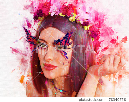 Beautiful woman an butterfly fashion 3d illustration in the style of painting Beautiful woman an butterfly fashion 3d illustration in the style of painting 78340758