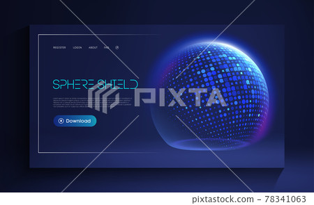 Sphere shield protect in abstract style. Virus protection bubble. Blue abstract antiviral futuristic technology background. 3d blue energy ball barrier illustration. 78341063