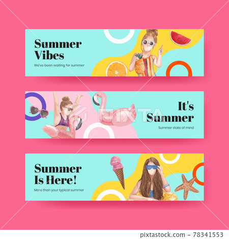 Banner template with summer vibes concept,watercolor style Banner template with summer vibes concept,watercolor style 78341553