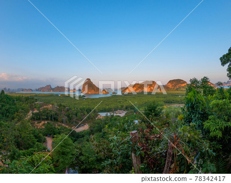 Overlooking the mangrove forest and Phang Nga Bay from the top of the hill (Samet Nancy Viewpoint, Phang Nga Province, Thailand) Overlooking the mangrove forest and Phang Nga Bay from the top of the hill (Samet Nancy Viewpoint, Phang Nga Province, Thailand) 78342417