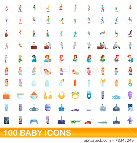 100 baby icons set, cartoon style 78343249