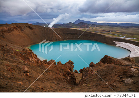Turquoise geothermal lake at crater Viti Krafla volcanic area Myvatn region Northeastern Iceland Scandinavia 78344171