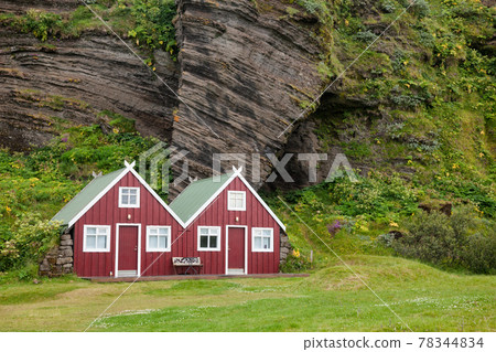 Wooden cabins at a campsite in Iceland Scandinavia Wooden cabins at a campsite in Iceland Scandinavia 78344834