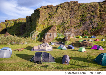 Tents at crowded campsite in Iceland Scandinavia Tents at crowded campsite in Iceland Scandinavia 78344853