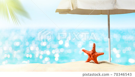 Summer vacation background. Sea, sand beach, umbrella 78346543