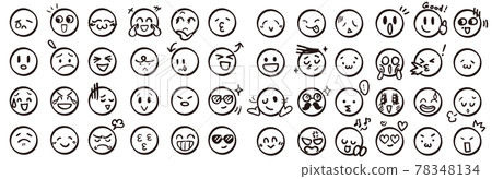Face Icon Black and White Set Emoticon Emoji Illustration Monochrome Vector Simple face Icon 78348134