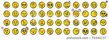 人臉圖標黃色集表情符號 Emoji 插圖顏色矢量 簡單的人臉圖標 78348137