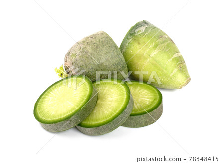 Green radish on white background 78348415