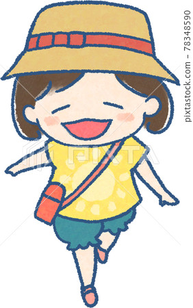 A cute hand-drawn manga-style illustration set for children walking happily A cute hand-drawn manga-style illustration set for children walking happily 78348590
