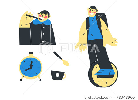 vector illustration of a young man with a backpack rides a monowheel vector illustration of a young man with a backpack rides a monowheel 78348960