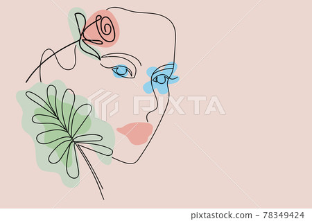 Linear portrait of a woman with abstract... - Stock Illustration ...