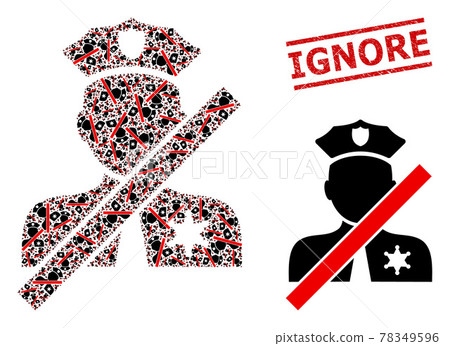 Closed Police Officer Collage of Closed Police Officer Icons and Scratched Ignore Stamp 78349596