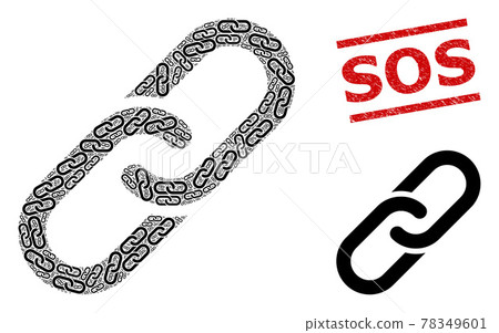 Chain Mosaic of Chain Items and Textured Sos Seal Chain Mosaic of Chain Items and Textured Sos Seal 78349601