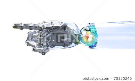 Glassy robot finger point isolated Glassy robot finger point isolated 78350246