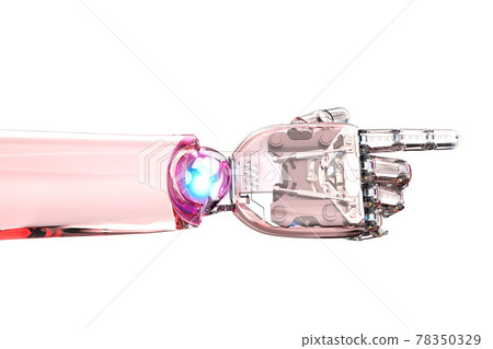 Glassy robot finger point isolated Glassy robot finger point isolated 78350329