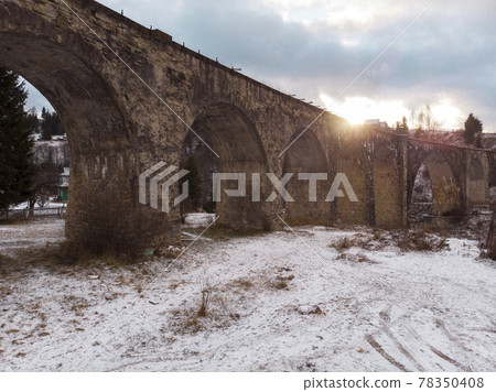 Viaduct in Vorokhta at Winter, Sunset time 78350408