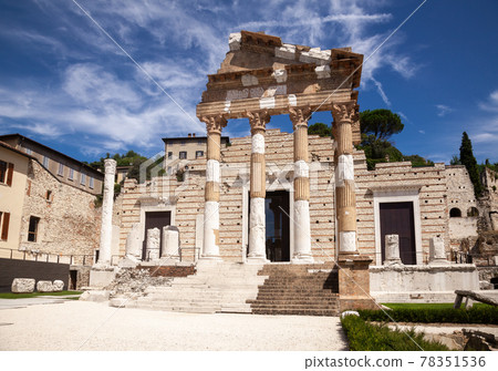 Capitolium of Brixia at UNESCO Monumental area Roman forum in Brescia Lombardy Northern Italy 78351536