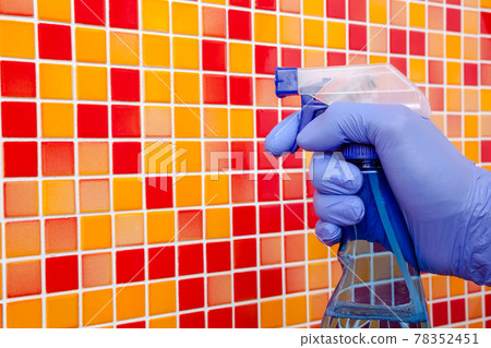 House chores - cleaning bathroom wall with sprayer House chores - cleaning bathroom wall with sprayer 78352451