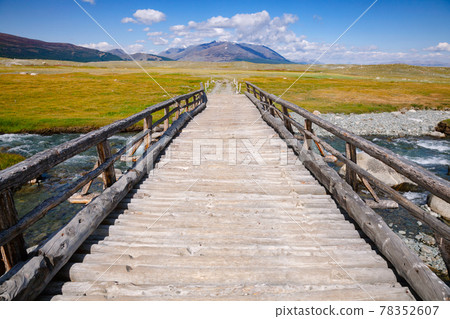 Wooden bridge in Altai Mountains Mongolia 78352607