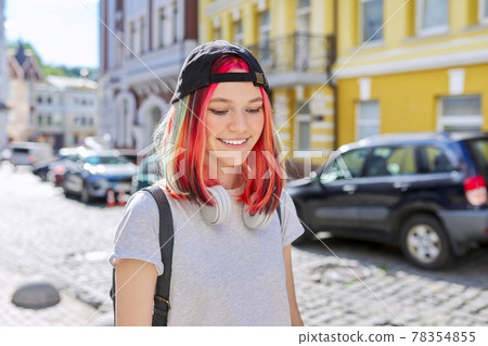 Outdoor urban portrait of a trending female teenager 78354855