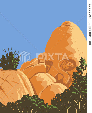 Skull-Shaped Desert Granite Rock Formation Created by Erosion Known as Skull Rock Located in Joshua Tree National Park in California WPA Poster Art 78355566