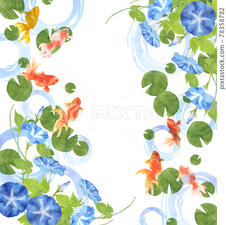 金魚和牽牛花手繪水彩 78358782