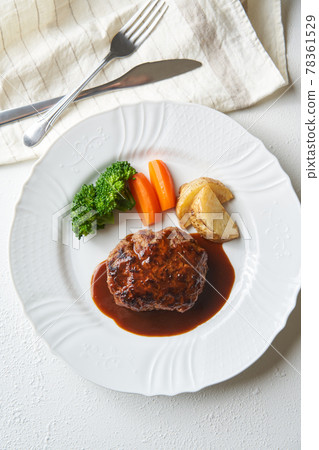 Demi-glace hamburger served on a white plate 78361529