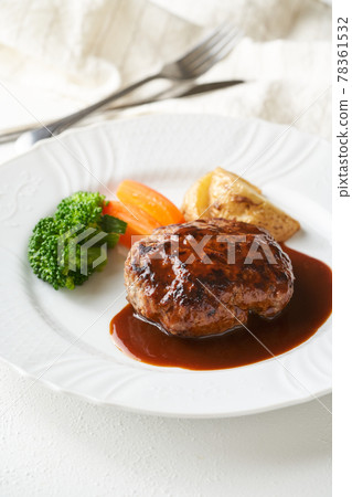 Demi-glace hamburger served on a white plate 78361532