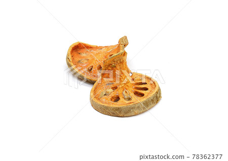 dried herbs, A pile dried indian bael fruit. isolated on a white background 78362377