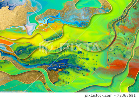 Marble green, yellow and gold abstract background with gold gradient borders 78365681