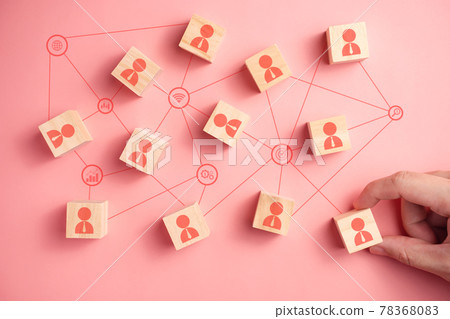 Wooden block with people icon teamwork business group. 78368083