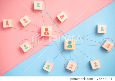 Wooden block with people icon teamwork business group. Wooden block with people icon teamwork business group. 78368084
