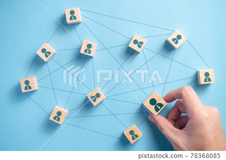 Wooden block with people icon teamwork business group. Wooden block with people icon teamwork business group. 78368085