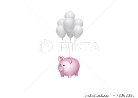 Pink piggy bank and balloons are floating on white background for business and financial concept 3d rendering. 3d illustration concept of save money or open a bank deposit. 78368385