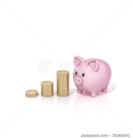 Pink piggy bank with gold coins on white... - Stock Illustration ...
