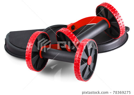 red sports equipment for the press wheel on white background red sports equipment for the press wheel on white background 78369275