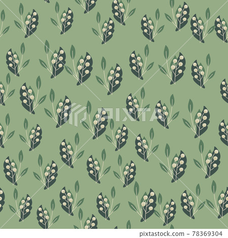 Little random rowan berries and foliage seamless doodle pattern. Pastel green background. Natural ornament. 78369304