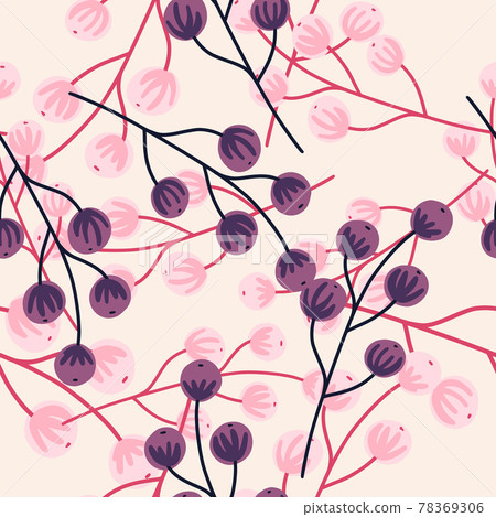 Isolated natural seamless pattern with pink and purple random berries shapes. White background. 78369306