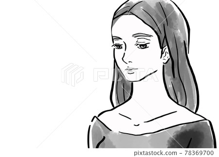 一個年輕女子的插圖,有一隻眼睛被束縛的插圖,以水墨畫風格繪製的線條插圖 一個年輕女子的插圖,有一隻眼睛被束縛的插圖,以水墨畫風格繪製的線條插圖 78369700