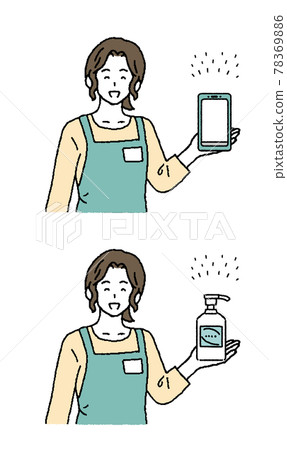 女性店員的簡單觸摸插圖集 78369886